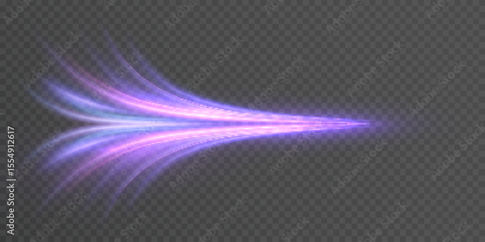 Aufkleber A stream of bright purple light with the effect of acceleration and breaking through space. Dynamic energy of movement on a transparent background PNG.