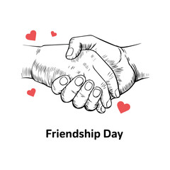 Celebration friendship day design with handshake with heart symbol vector illustration