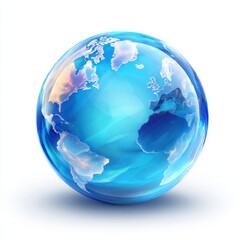 Crystal globe Earth, continents visible, white background, global concept