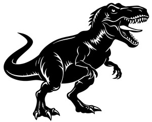 Fototapeta premium Black Silhouette of Standing T-Rex with Open Mouth, Dinosaur Vector Illustration