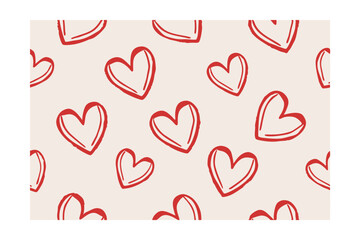 Red heart shapes pattern on a cream background simple hand drawn love symbols for Valentines Day