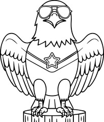 cool bald eagle with sunglasses outline vector illustration
