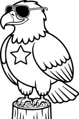 cool bald eagle with sunglasses outline vector illustration