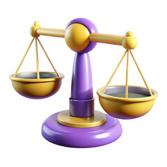 3D Justice Scale Icon in Purple and Gold isolated on transparent background Remove png