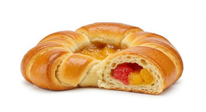 Czech kolache pastry with fruit filling isolated on a white background for food photography and culinary use