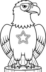 cool bald eagle with sunglasses outline vector illustration