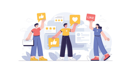 Engaged Social Media Users Giving Feedback, Likes, and Ratings in Vector Illustration