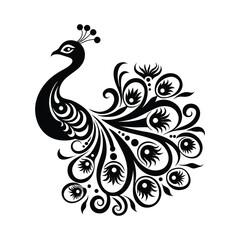 Peacock Abstract Floral Design with Ornamental Elements in Vintage Style