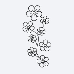 Simple black outline drawing of a floral branch with multiple flowers