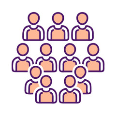 Stylized icon of a group of people arranged in rows on a black background