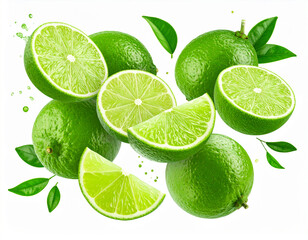 Vibrant Green Limes: Fresh, Zesty, Levitating, White Background