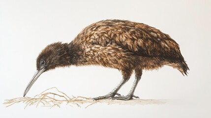 A brown kiwi bird stepping carefully