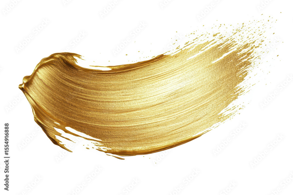 Poster visual representation of a gold paint stroke showcasing a brilliant metallic sheen on a transparent 