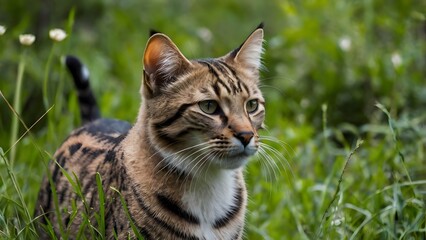 Brown and White Tabby Cat Outdoors