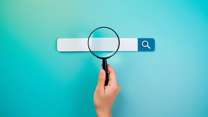 hand holding a magnifying glass on a blue background