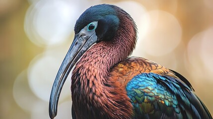 A glossy ibis in its dark brilliant tones folded neatly together