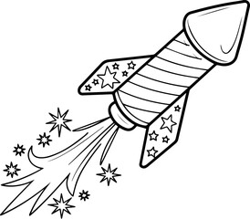 patriotic firework rocket with stars line art vector