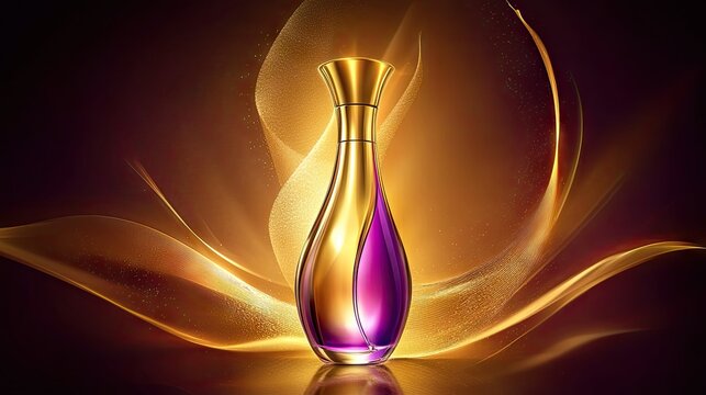 Luxurious perfume bottle displayed against a background of shimmering golden light.