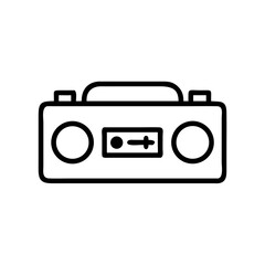 A minimalist line drawing of a retro radio cassette player