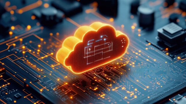 Cloud computing technology with digital data connections on electronic circuit board for data storage and processing