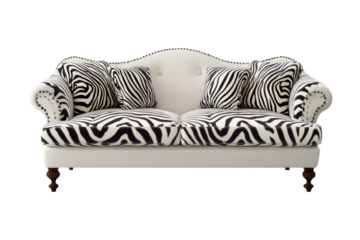 Unique zebra print couch designed for modern living rooms with elegant white upholstery and stylish legs