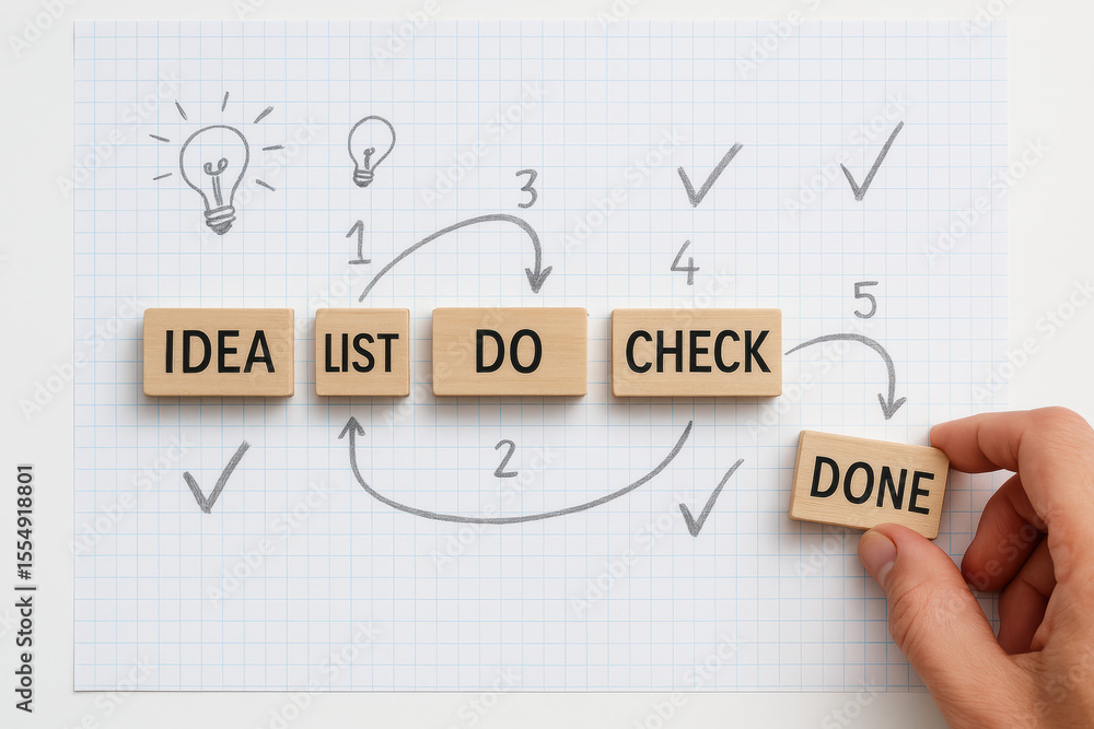 Aufkleber organizing tasks into a clear progression from concept to completion illustrates effective planning 