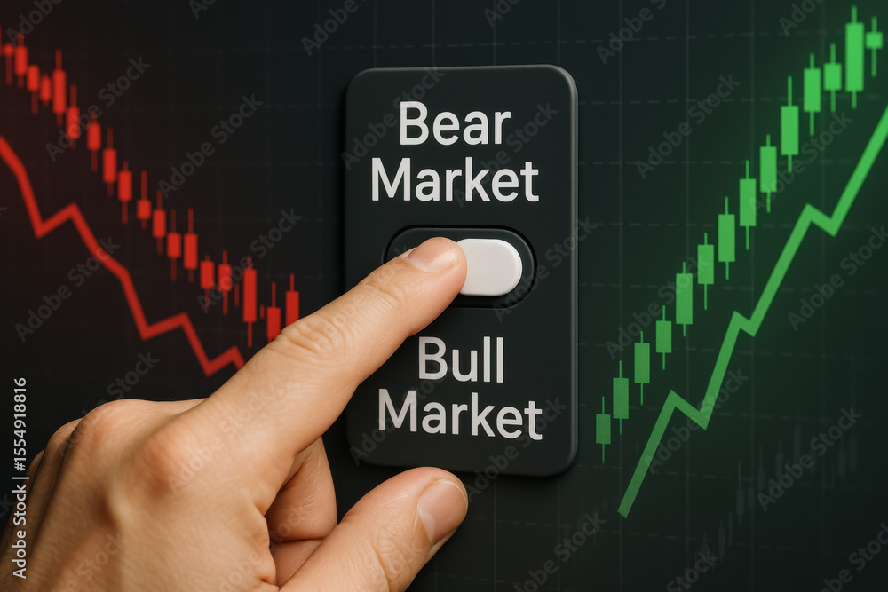 Aufkleber a toggles a digital switch that symbolizes the transition between declining and rising stock markets