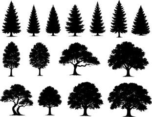 set of trees silhouettes