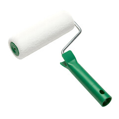 Essential Painting Tool – Clean New Paint Roller with Fluffy White Cover and Comfortable Green Handle, Isolated on White or Transparent Background