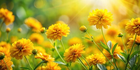 Obraz premium Golden Sunlit Meadow of Blooming Yellow Flowers, Vibrant and Cheerful Floral Scene in Summer