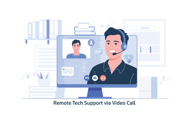 Remote Tech Support: Man on Video Call Providing Assistance Online