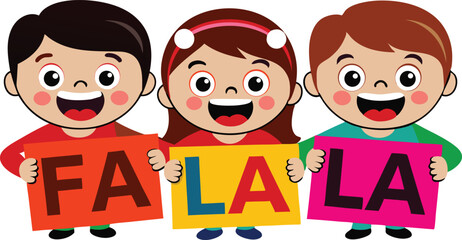 Happy Children Holding Holiday Signs.