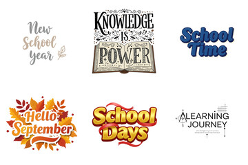 Set of texts for the beginning of the school year in vibrant designs  