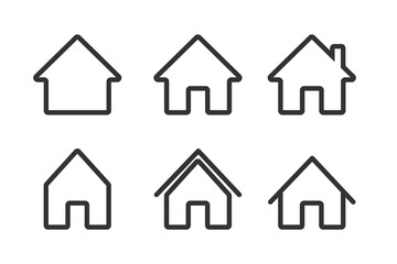 Set of line simple house symbol. Flat real estate sign. Main page pictogram in filled, thin line, outline and stroke style. Web home icon set for websites and apps
