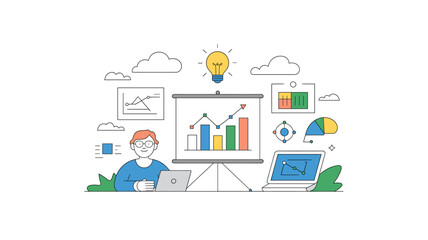 Data Analysis Presentation with Bright Lightbulb and Charts and Graphs: Financial Growth
