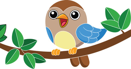 Fototapeta premium Joyful Bird Singing from Tree Branch.