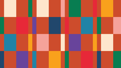 Multicolor checker layout on red background