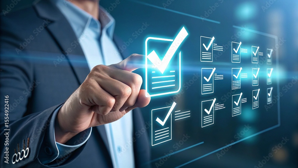 Fototapete ai agents and interactive dashboards in data-driven strategy, businessperson reviewing digital contr