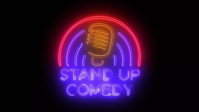 Neon stand-up comedy night show sign.