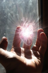 Captivating heart glow indoor setting conceptual photography emotional expression close-up view art and science fusion