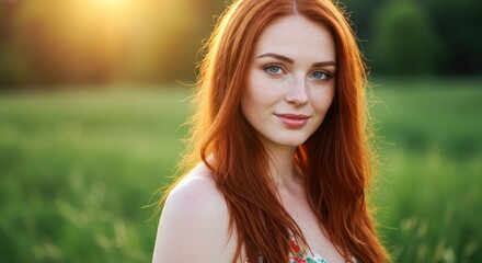 Naklejka premium Woman in field, golden light