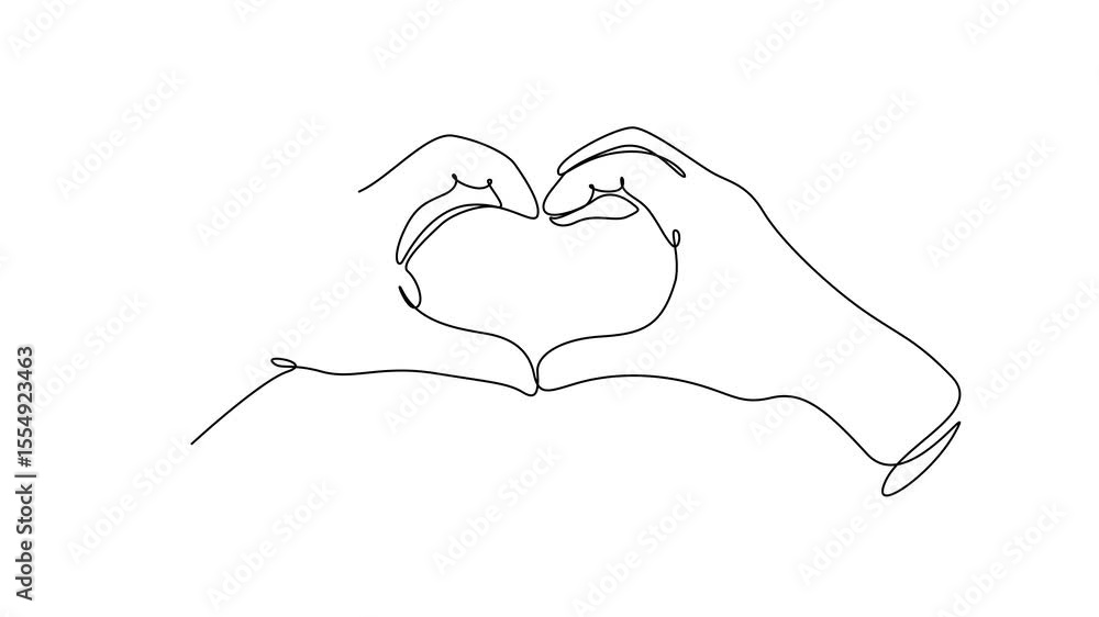 Aufkleber self drawing line animation hands heart shape love continuous one single line drawn concept, hands s