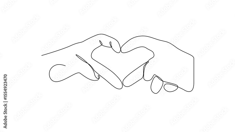 Aufkleber self drawing line animation hands heart shape love continuous one single line drawn concept, hands s