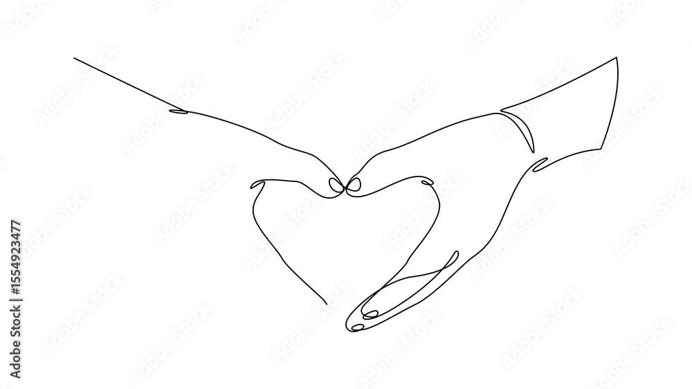 Poster self drawing line animation hands heart shape love continuous one single line drawn concept, hands s