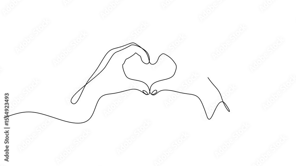 Aufkleber self drawing line animation hands heart shape love continuous one single line drawn concept, hands s