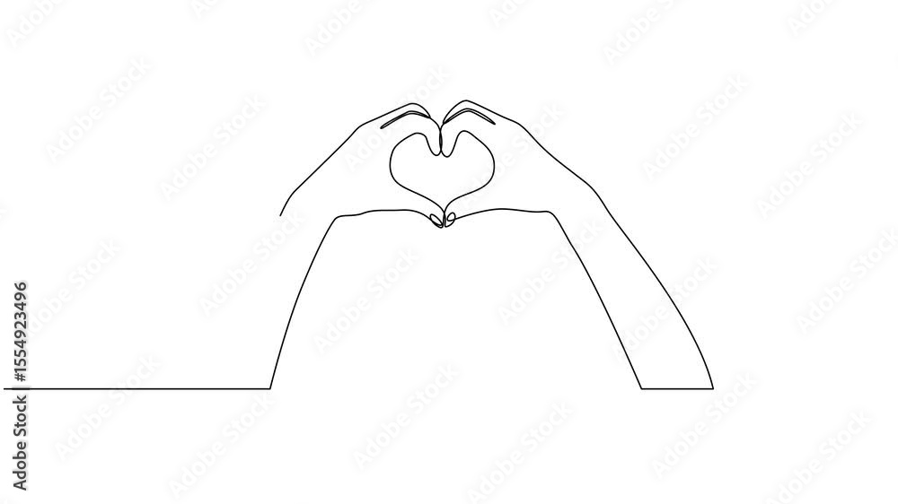 Poster self drawing line animation hands heart shape love continuous one single line drawn concept, hands s