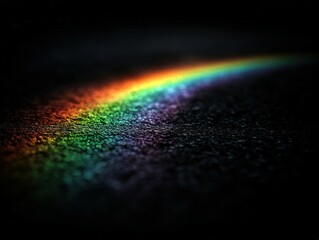Vivid rainbow appears over wet pavement urban environment photography nighttime colorful visuals