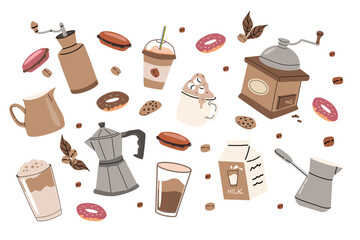 Coffee lovers delight: vintage coffee grinders and sweet treats for cozy mornings or cafe decor.