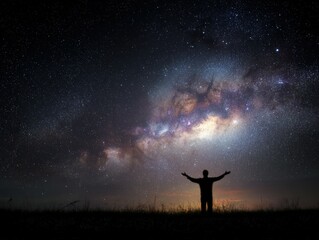 Stargazing moment night sky photograph outdoor silhouette view universe exploration