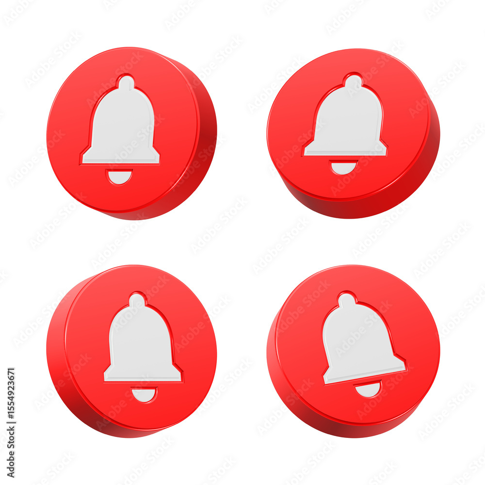 Fototapete alert notif icon 3d rendering red color